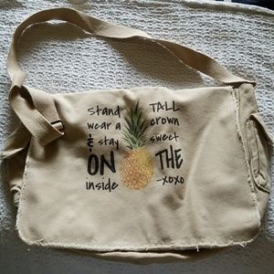 Side strap messenger bag with pineapple saying